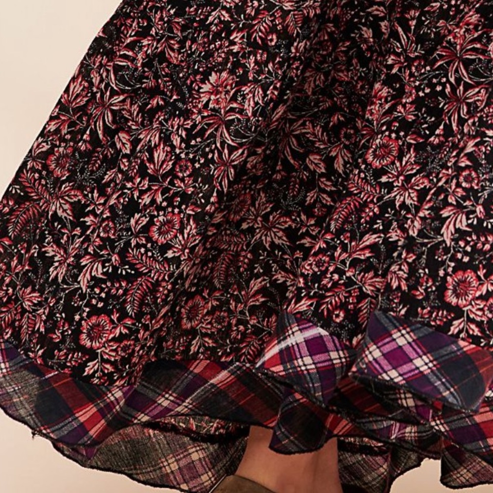 FREE PEOPLE WHAT ABOUT LOVE ONE SHOULDER FLOWY PLAID MAXI DRESS BLACK MOTIF M - Picture 9 of 16